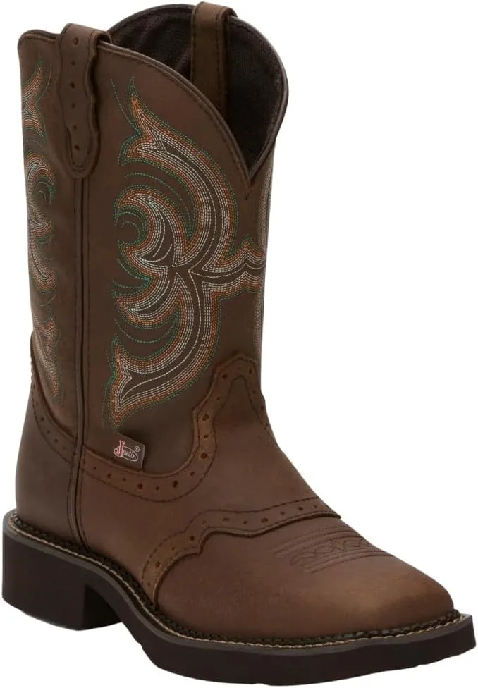 Justin Women's Inji Western Boot Wide Square Toe Distressed Brown