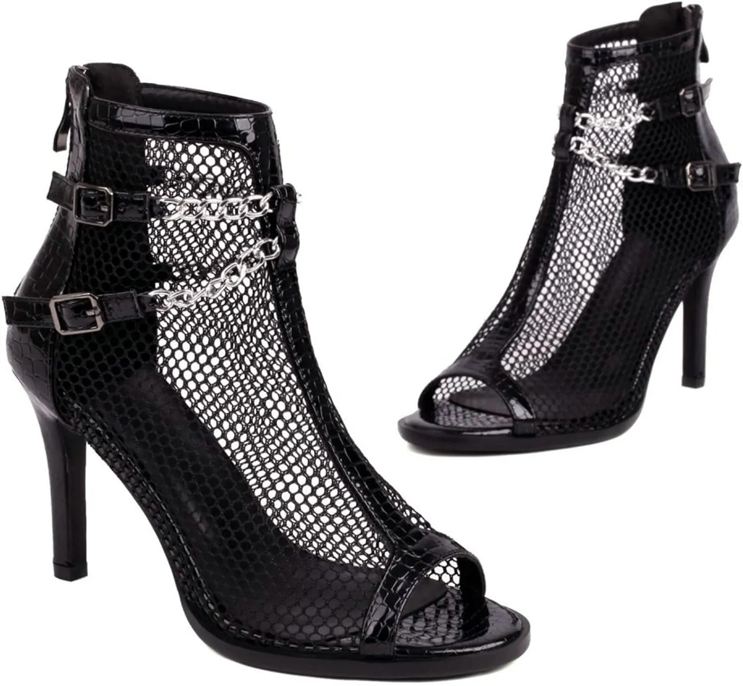 KysBloes Women Peep Toe Stiletto Booties High Heels Gladiator Sandals Cut Out Mesh Ankle Booties Back Zip Up Summer Sandals