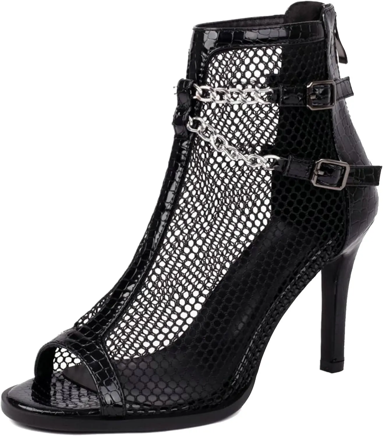 KysBloes Women Peep Toe Stiletto Booties High Heels Gladiator Sandals Cut Out Mesh Ankle Booties Back Zip Up Summer Sandals