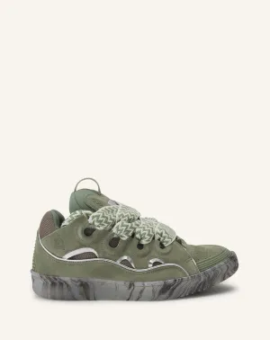 LEATHER CURB SNEAKERS WITH MARBLED SOLE