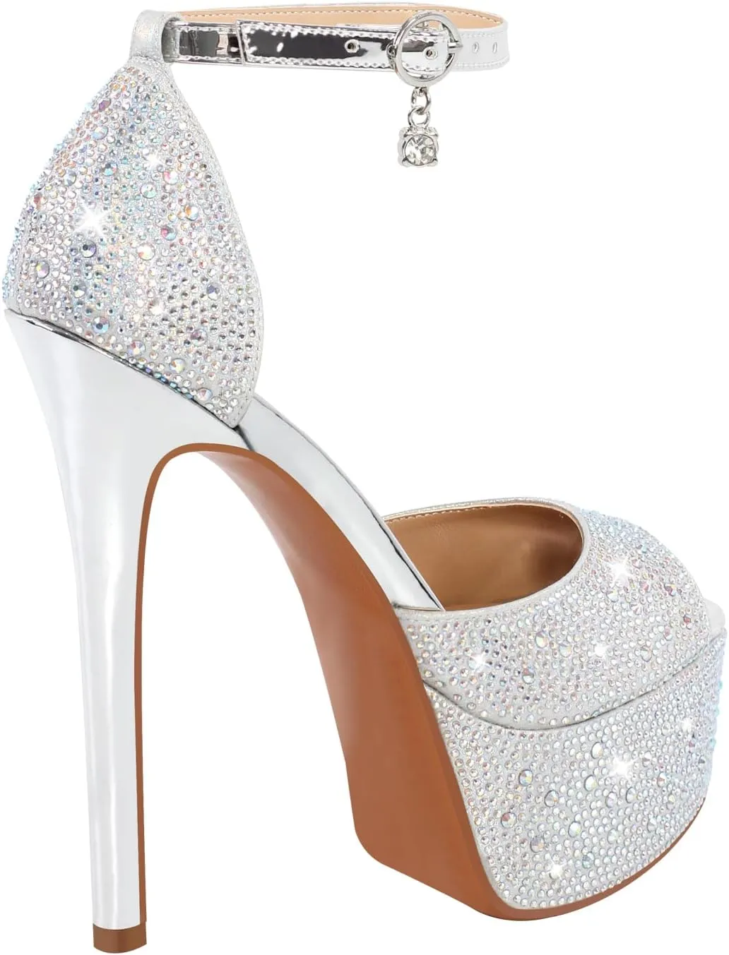 LISHAN Women's Round Open Toe Platform Clear High Heel Zip Up Sandals