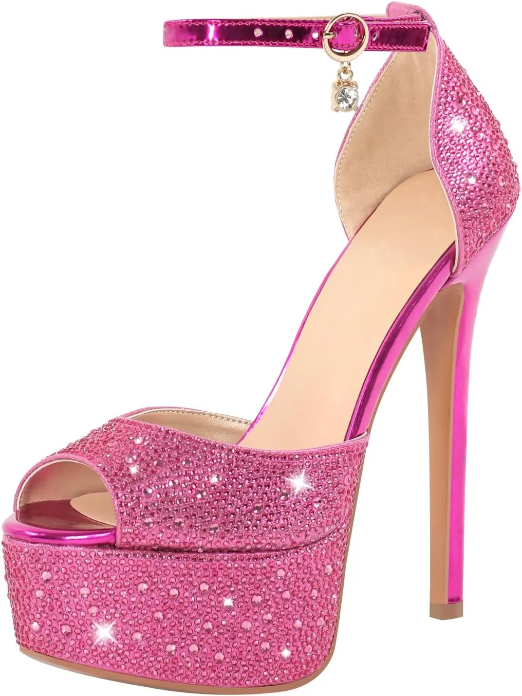 LISHAN Women's Round Open Toe Platform Clear High Heel Zip Up Sandals