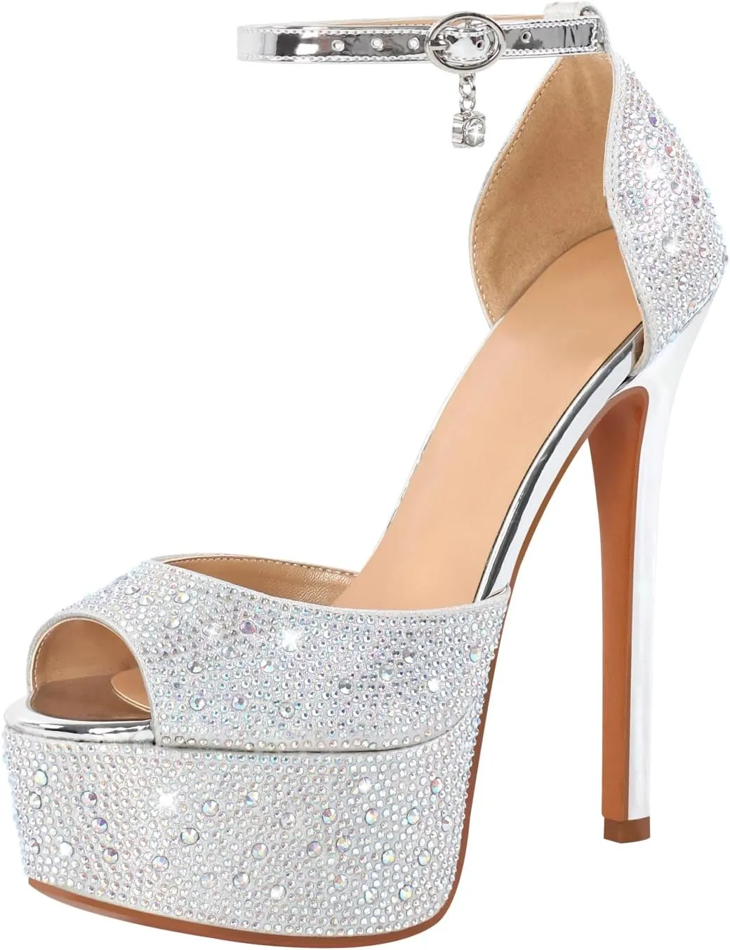 LISHAN Women's Round Open Toe Platform Clear High Heel Zip Up Sandals