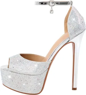 LISHAN Women's Round Open Toe Platform Clear High Heel Zip Up Sandals