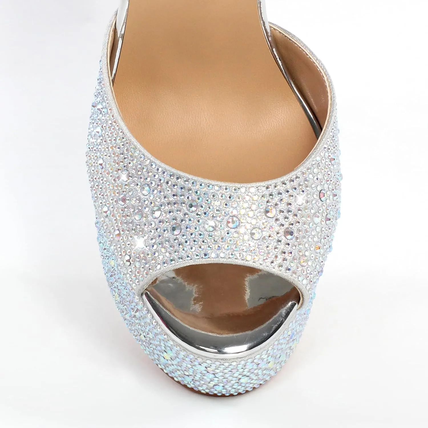 LISHAN Women's Round Open Toe Platform Clear High Heel Zip Up Sandals