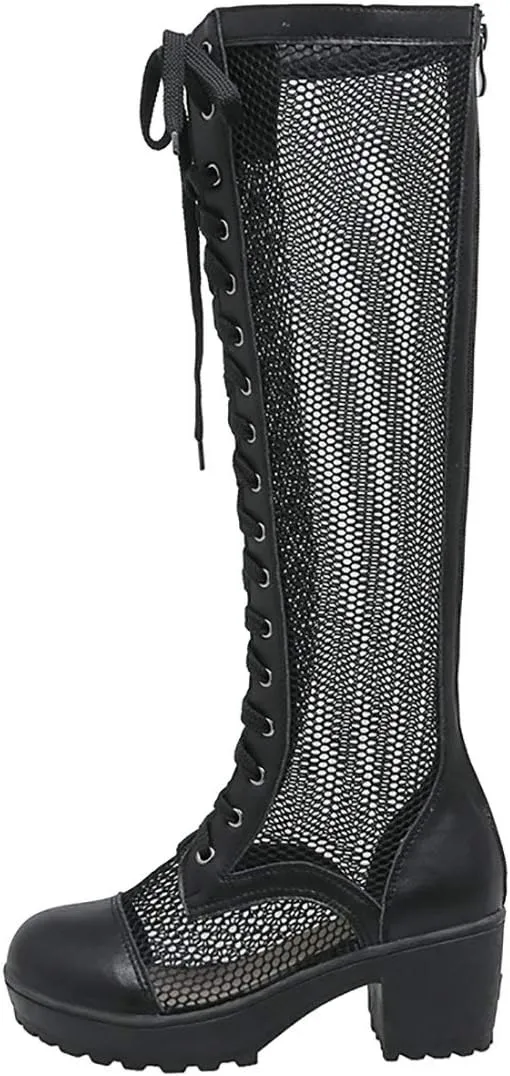 MAVMAX Women's Lace up Gladiator Summer Boots Block Heel Cutout Sandals