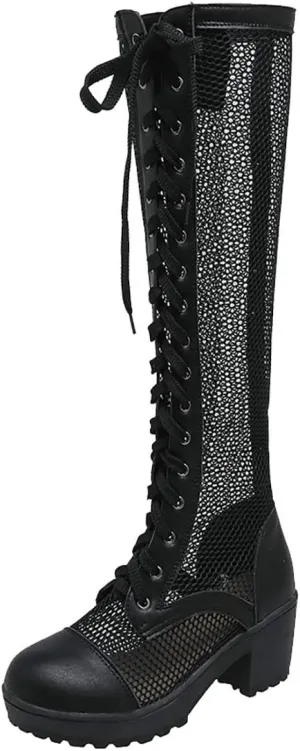 MAVMAX Women's Lace up Gladiator Summer Boots Block Heel Cutout Sandals
