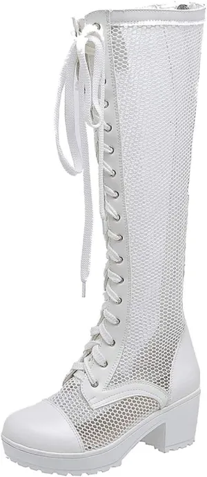 MAVMAX Women's Lace up Gladiator Summer Boots Block Heel Cutout Sandals