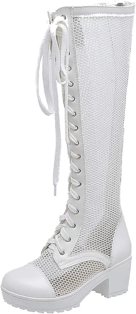 MAVMAX Women's Lace up Gladiator Summer Boots Block Heel Cutout Sandals