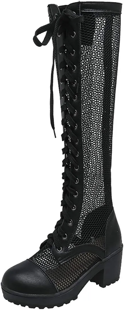MAVMAX Women's Lace up Gladiator Summer Boots Block Heel Cutout Sandals