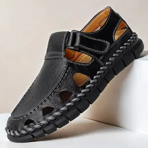 Men's Black Faux Leather Fisherman Sandals with Velcro for Summer Activities - 59 Street Vibes