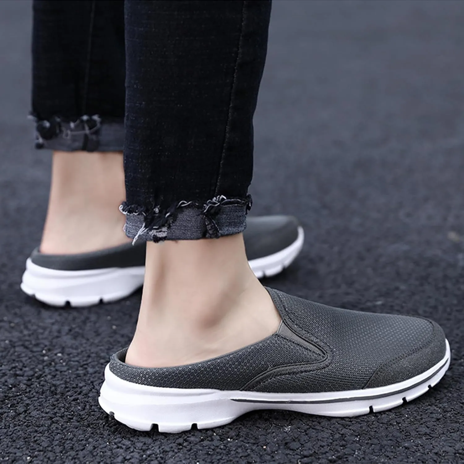 Men's Canvas Backless Flat Loafers Slip-On Comfortable Non-Slip Mules Shoes Breathable Lightweight Fashion Causal Walking Shoes
