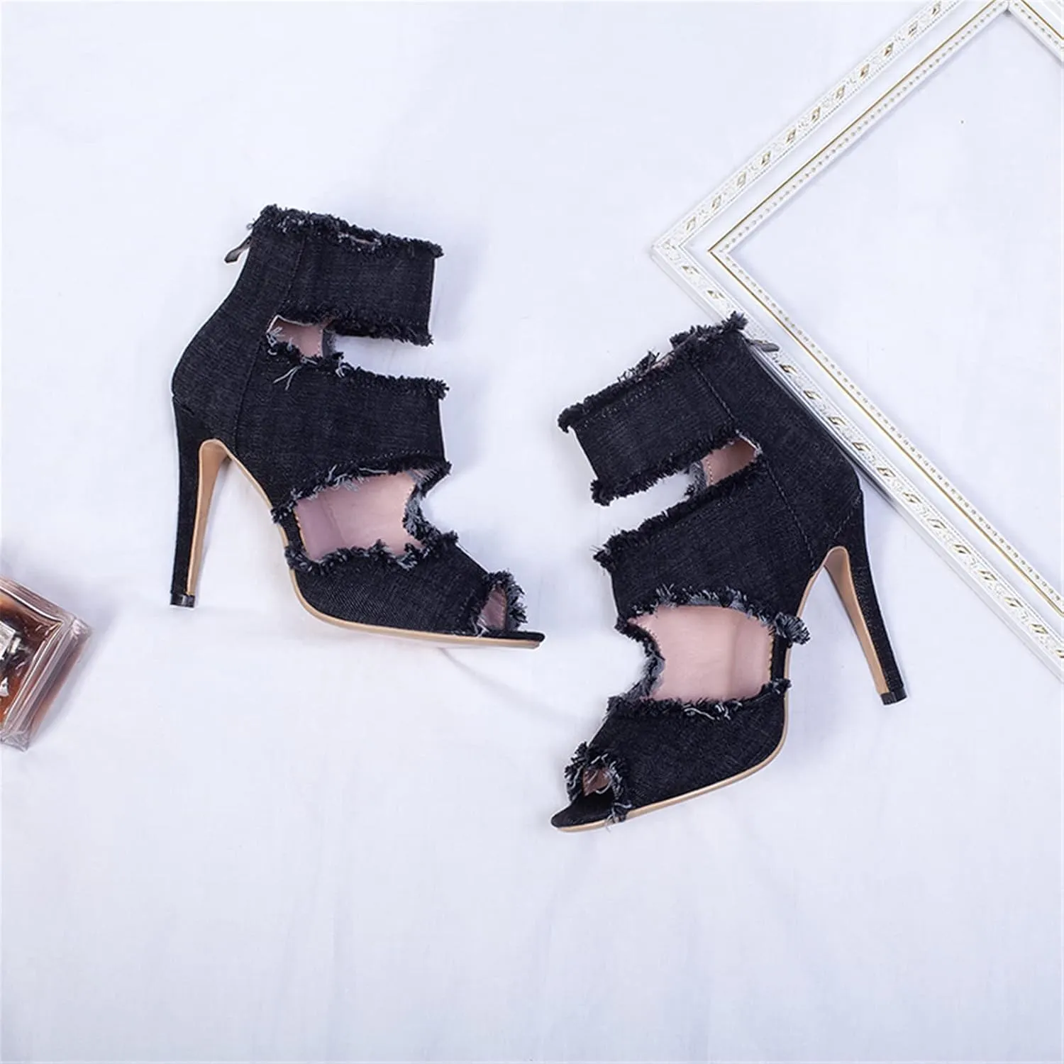 MEOTINA Open Toe Booties for Women Dressy Sandals Peep Toe Boots Block Heels Summer Gladiator Shoes