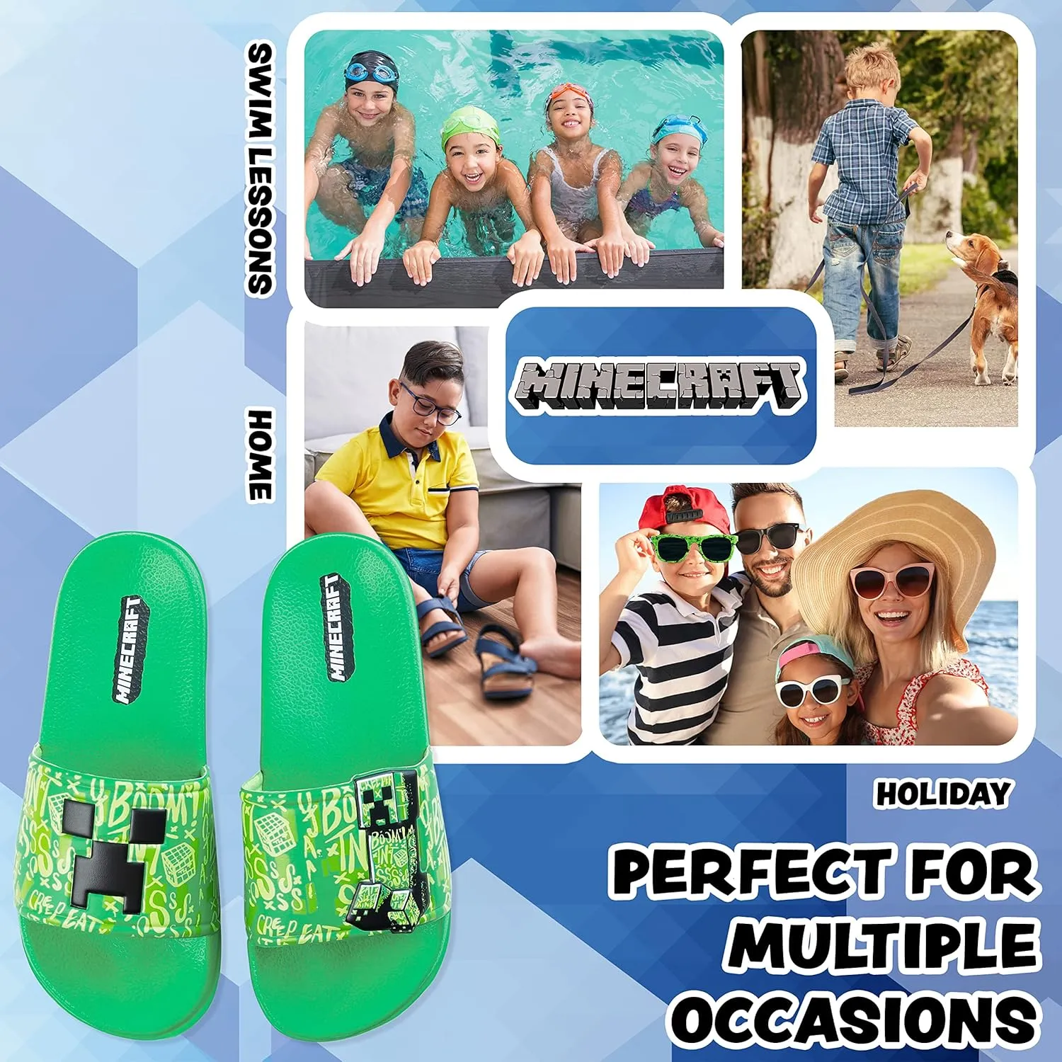 Minecraft Boys Sliders or Flip Flops for Beach and Pool - Boys Gifts