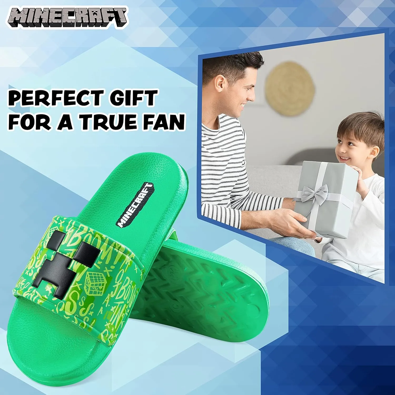 Minecraft Boys Sliders or Flip Flops for Beach and Pool - Boys Gifts