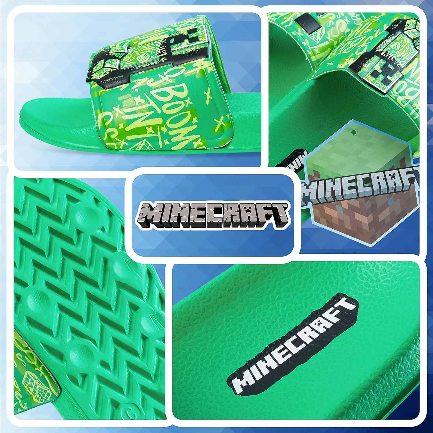 Minecraft Boys Sliders or Flip Flops for Beach and Pool - Boys Gifts