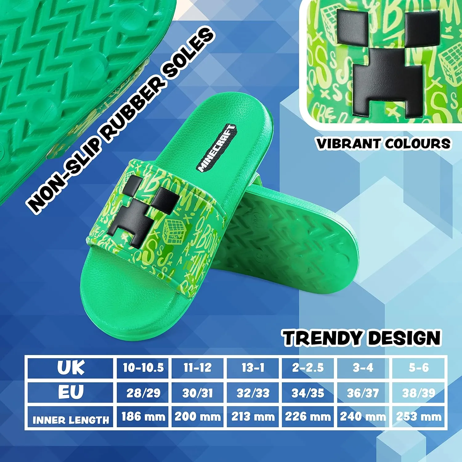 Minecraft Boys Sliders or Flip Flops for Beach and Pool - Boys Gifts