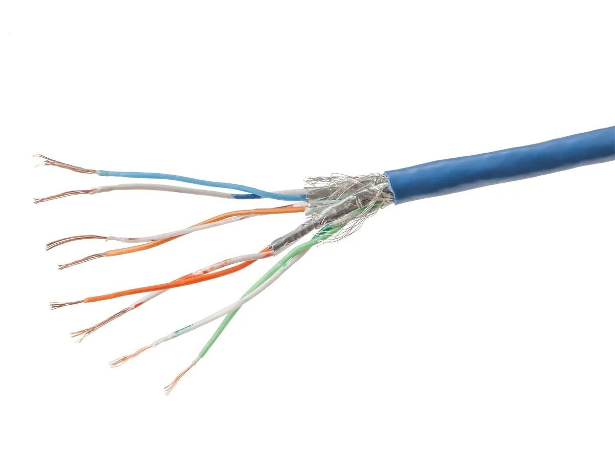 Monoprice Cat7 Ethernet Patch Cable - Flexboot RJ45, Stranded, 600Mhz, S/FTP, CMX, 26AWG, 100 Feet, Blue - Entegrade Series