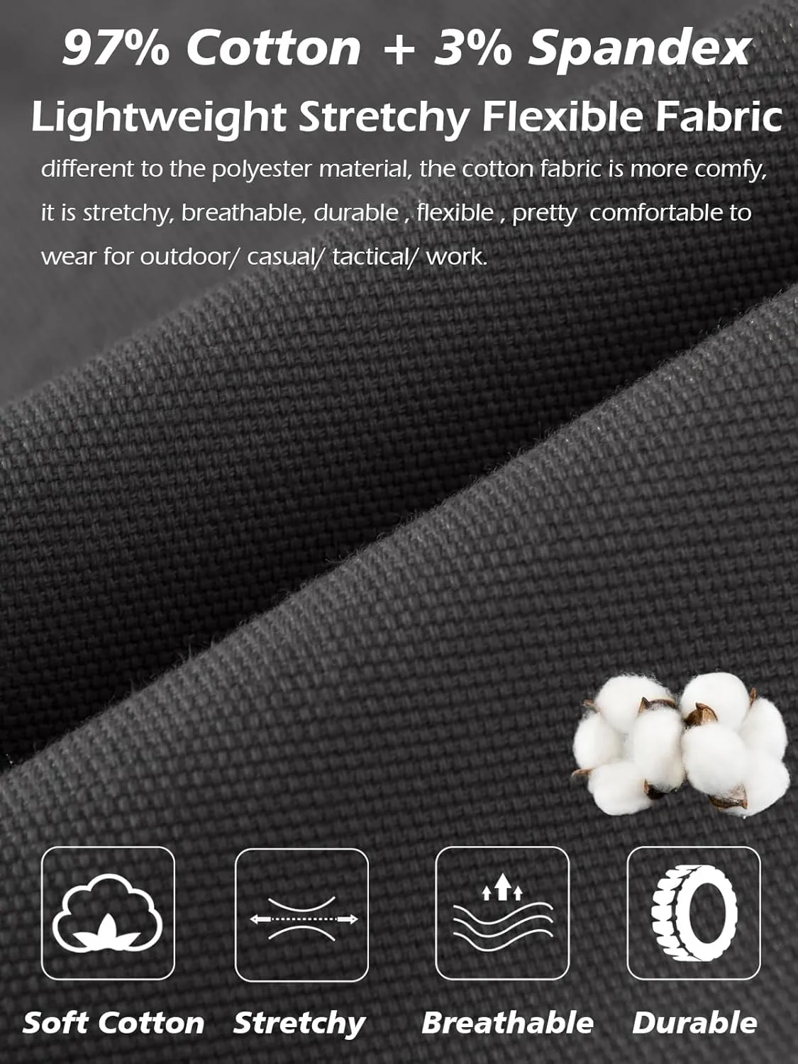 NAVEKULL Men's Flex Tactical Pants Cotton Stretch Work Cargo Pants Lightweight EDC Outdoor Hiking Trousers