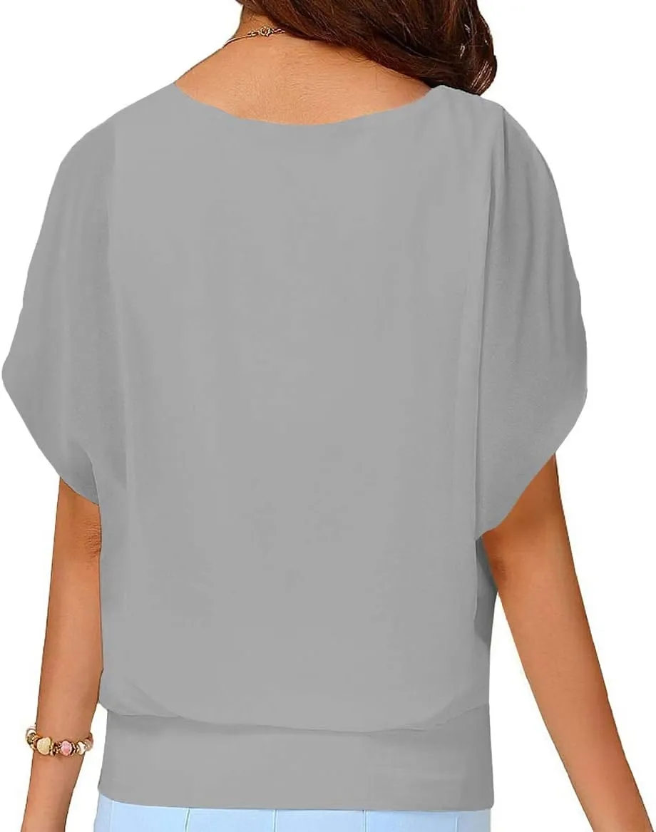 Neineiwu Women's Summer Loose Casual Short Sleeve Chiffon Top T-Shirt Blouse
