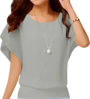 Neineiwu Women's Summer Loose Casual Short Sleeve Chiffon Top T-Shirt Blouse