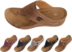 Orthopedic Wedge Sandals for Women Summer Flat Platform Shoes Casual Arch Support Flip Flops Bathroom Leather Slippers