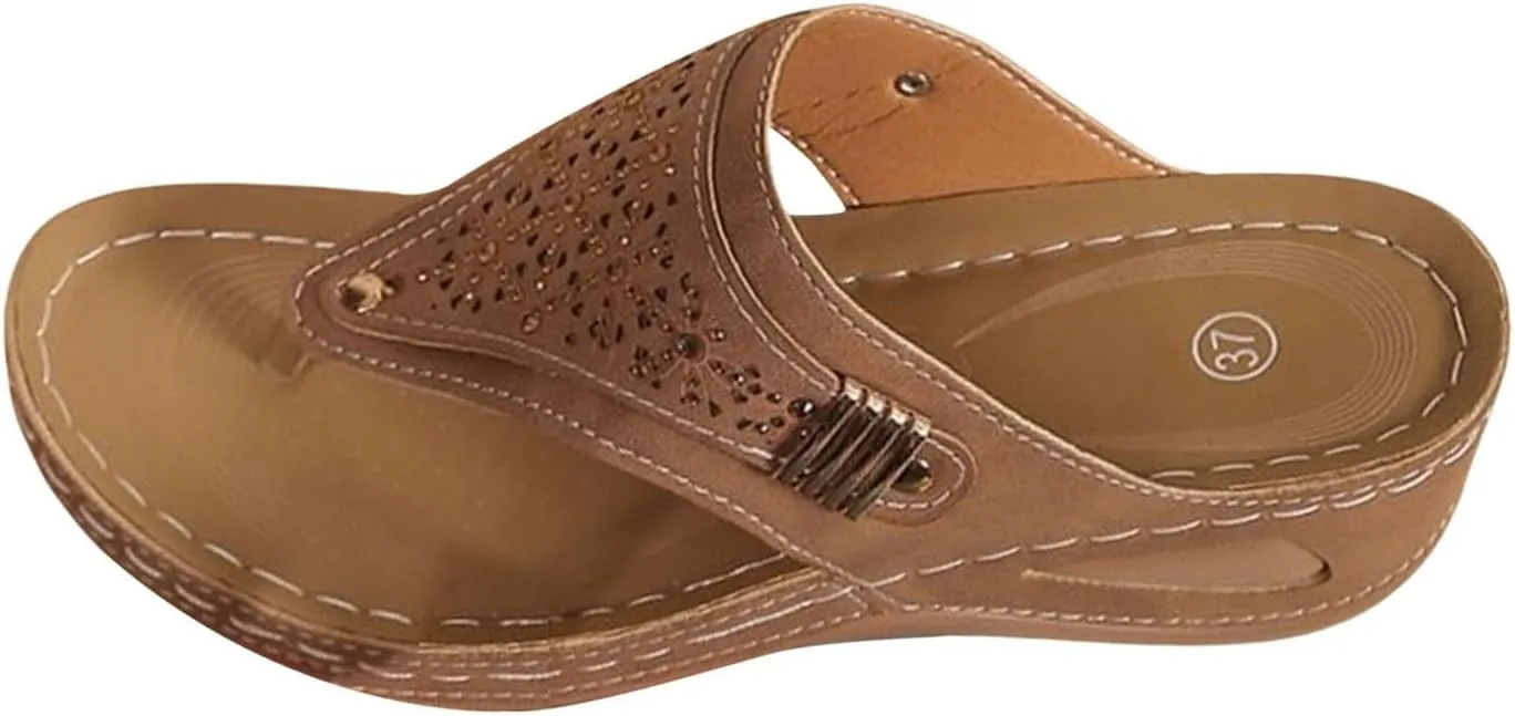 Orthopedic Wedge Sandals for Women Summer Flat Platform Shoes Casual Arch Support Flip Flops Bathroom Leather Slippers