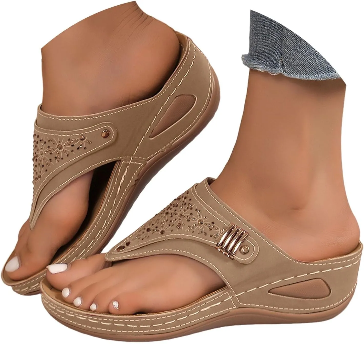Orthopedic Wedge Sandals for Women Summer Flat Platform Shoes Casual Arch Support Flip Flops Bathroom Leather Slippers