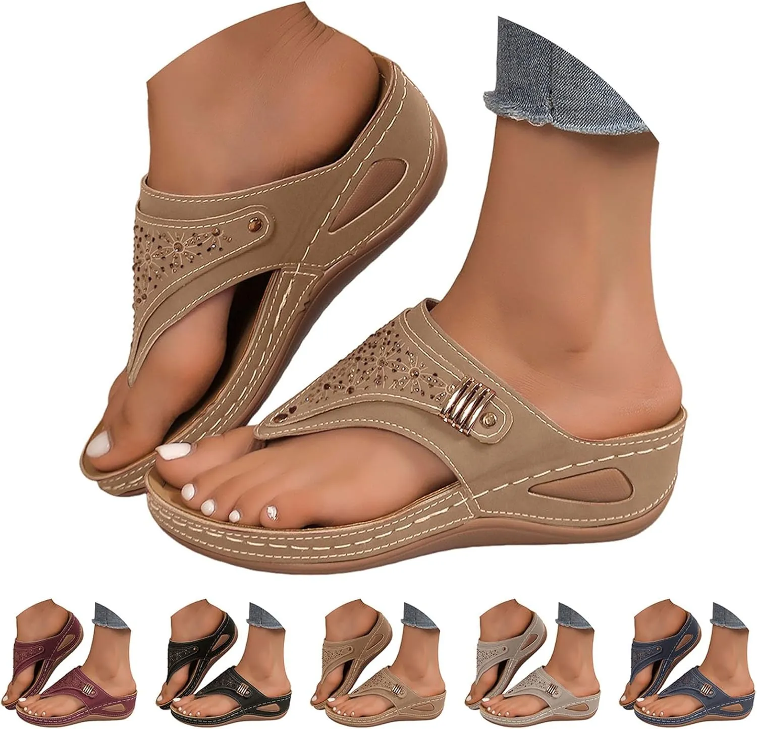 Orthopedic Wedge Sandals for Women Summer Flat Platform Shoes Casual Arch Support Flip Flops Bathroom Leather Slippers