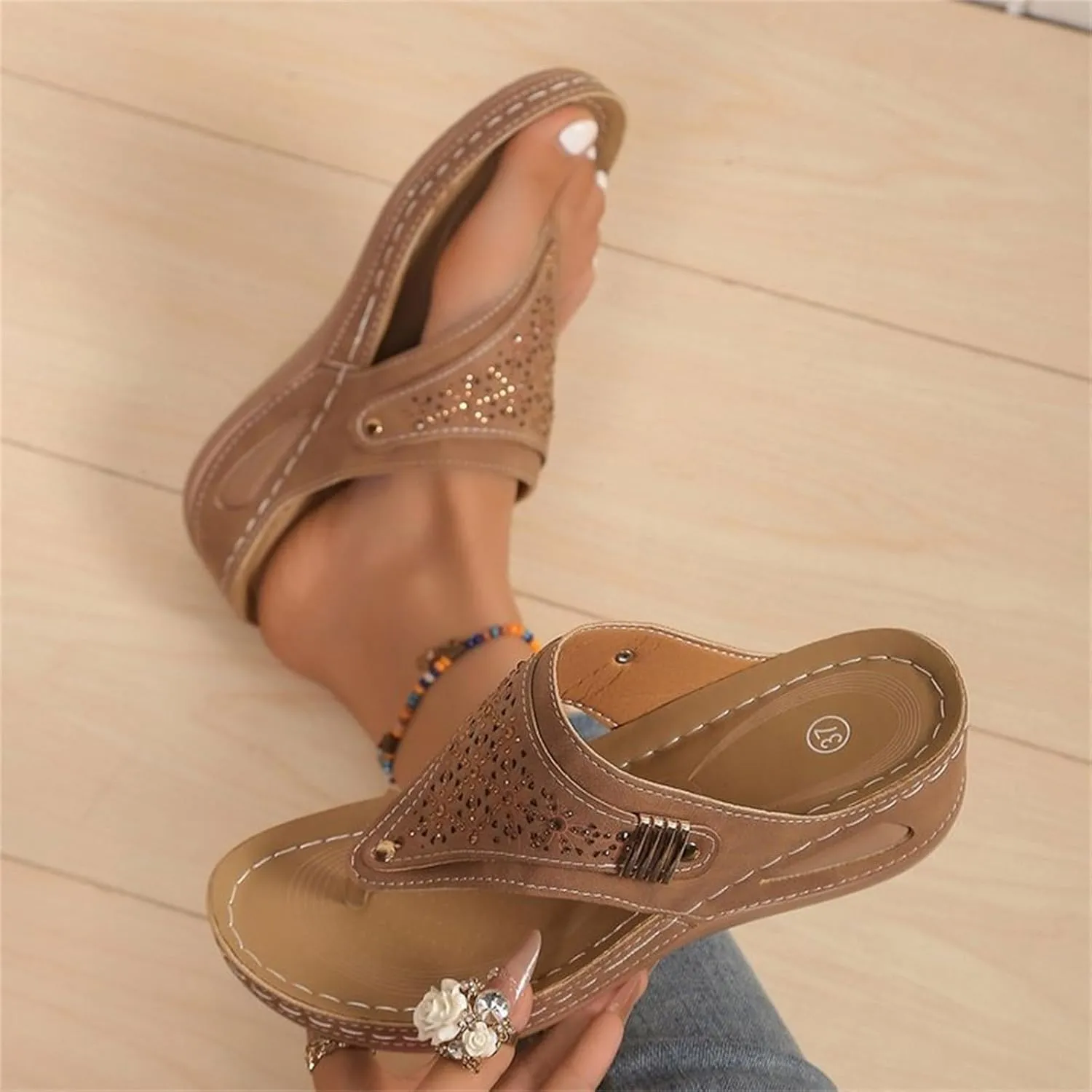 Orthopedic Wedge Sandals for Women Summer Flat Platform Shoes Casual Arch Support Flip Flops Bathroom Leather Slippers