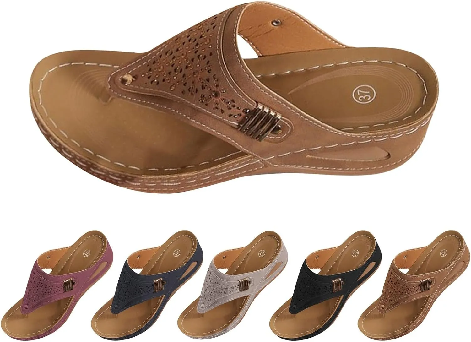 Orthopedic Wedge Sandals for Women Summer Flat Platform Shoes Casual Arch Support Flip Flops Bathroom Leather Slippers