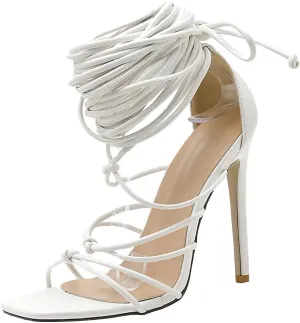 Parisuit Women's Lace Up Criss Cross Gladiator Strappy Sandals Stiletto Open Toe High Heels Sexy Roman Shoes