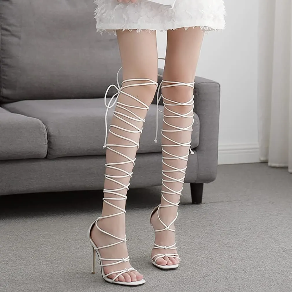Parisuit Women's Lace Up Criss Cross Gladiator Strappy Sandals Stiletto Open Toe High Heels Sexy Roman Shoes