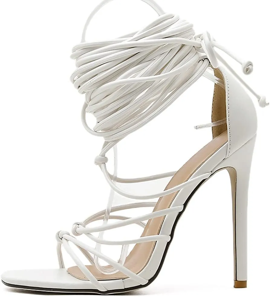 Parisuit Women's Lace Up Criss Cross Gladiator Strappy Sandals Stiletto Open Toe High Heels Sexy Roman Shoes