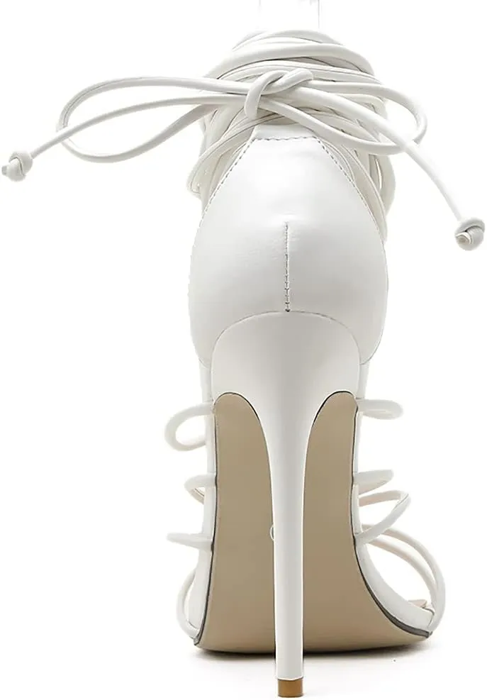 Parisuit Women's Lace Up Criss Cross Gladiator Strappy Sandals Stiletto Open Toe High Heels Sexy Roman Shoes