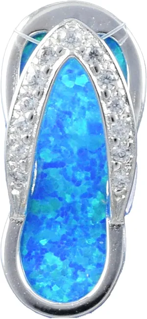 Pretty Hawaiian Blue Opal Slipper Necklace, Sterling Silver Opal CZ Sandal Filp-Flop Charm Pendant, N8840A