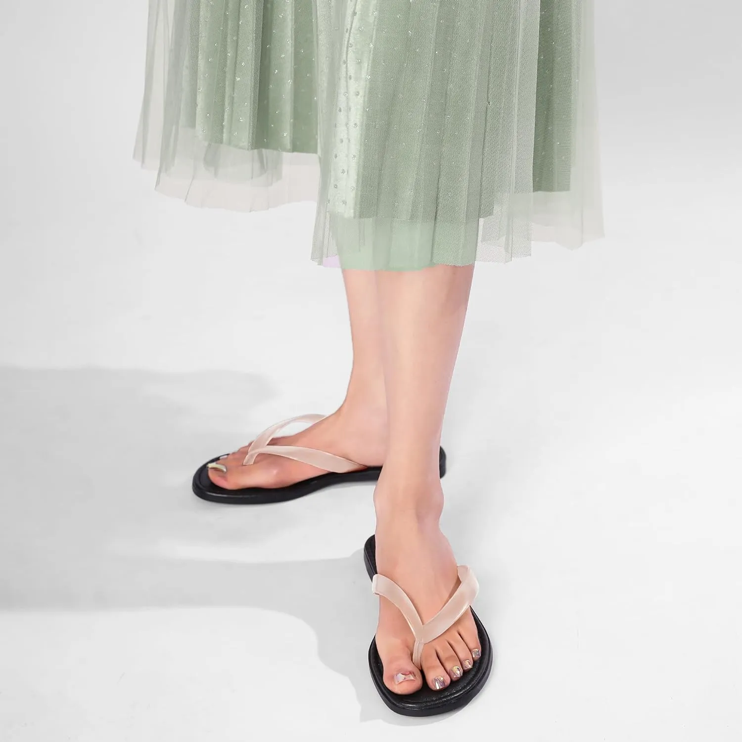 Red Jelly Beach Flip Flop for Women Flat Sandals Jelly Comfortable Round Toe Peep Slides Shoes