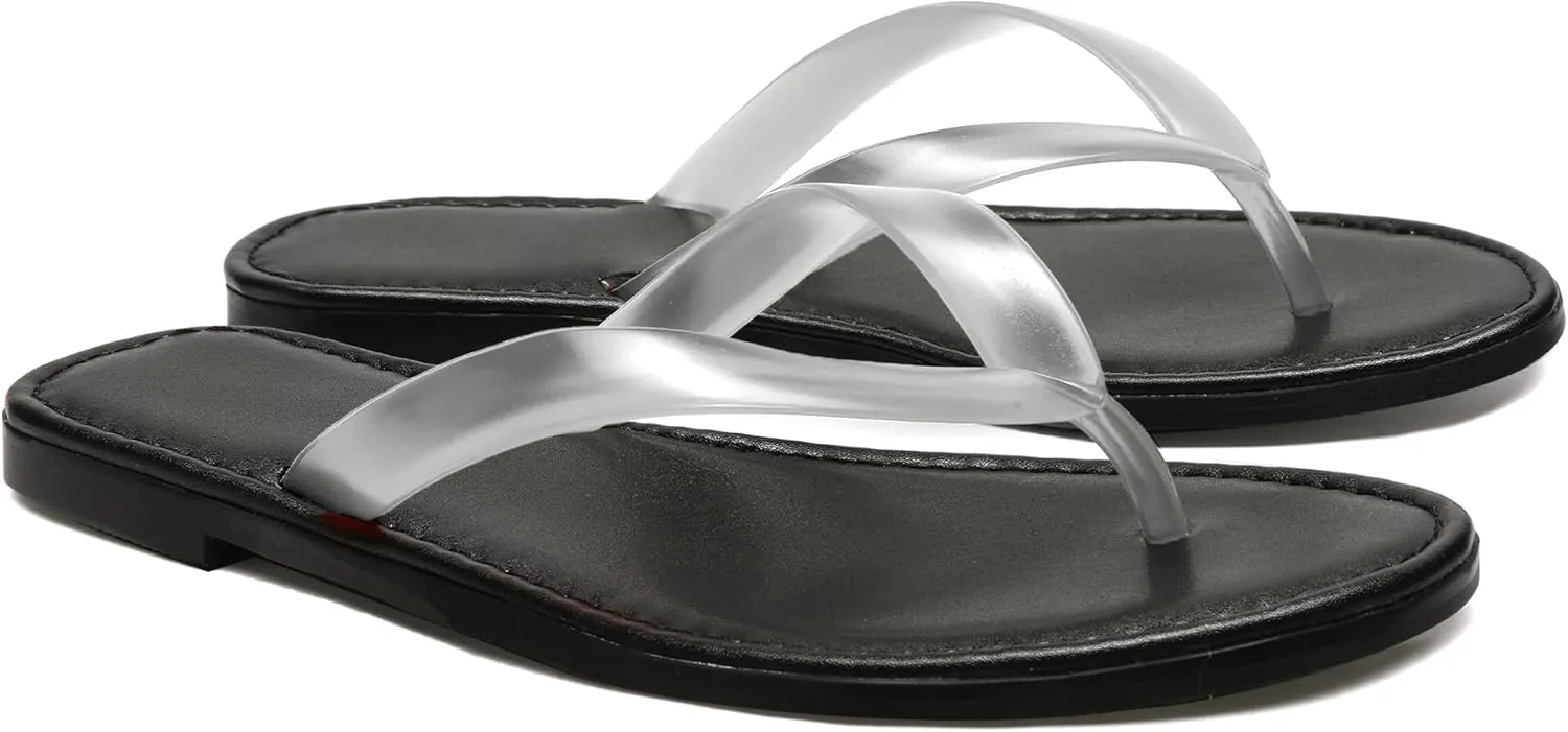 Red Jelly Beach Flip Flop for Women Flat Sandals Jelly Comfortable Round Toe Peep Slides Shoes