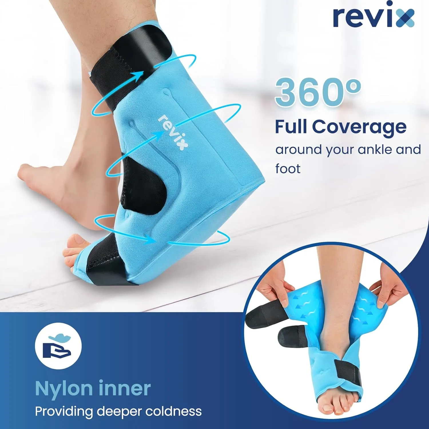REVIX Extra Large Ankle Ice Pack for Foot Discomfort, Reusable Gel Cold Pack with Cold Compression Therapy, Full Coverage Ankle Ice Wrap for Post-Workout Recovery, Plantar Fasciitis