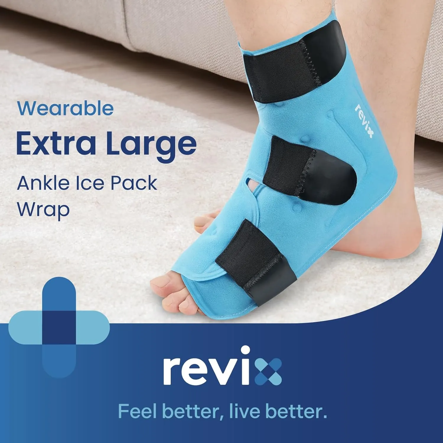 REVIX Extra Large Ankle Ice Pack for Foot Discomfort, Reusable Gel Cold Pack with Cold Compression Therapy, Full Coverage Ankle Ice Wrap for Post-Workout Recovery, Plantar Fasciitis