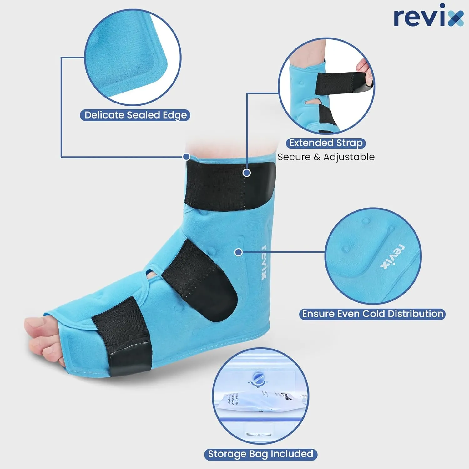 REVIX Extra Large Ankle Ice Pack for Foot Discomfort, Reusable Gel Cold Pack with Cold Compression Therapy, Full Coverage Ankle Ice Wrap for Post-Workout Recovery, Plantar Fasciitis