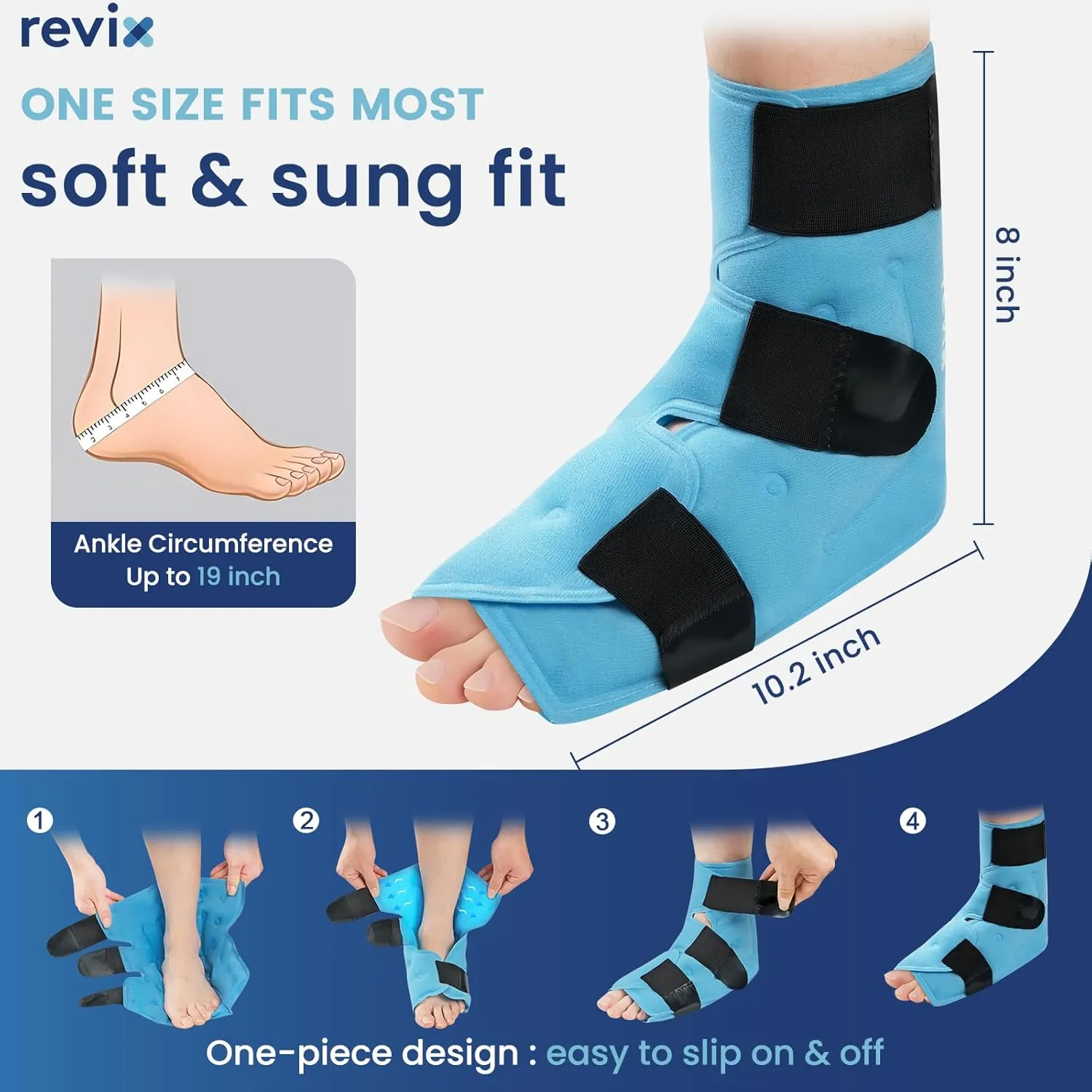 REVIX Extra Large Ankle Ice Pack for Foot Discomfort, Reusable Gel Cold Pack with Cold Compression Therapy, Full Coverage Ankle Ice Wrap for Post-Workout Recovery, Plantar Fasciitis