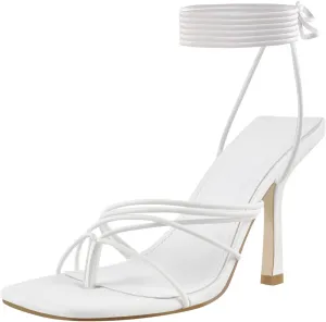 Richealnana Women's Lace Up Gladiator Stiletto High Heel Crisscross Straps Sandals Flip Flop Tie Up Square Toe Slim Heel Straps Up Sexy Sandals White Size 5