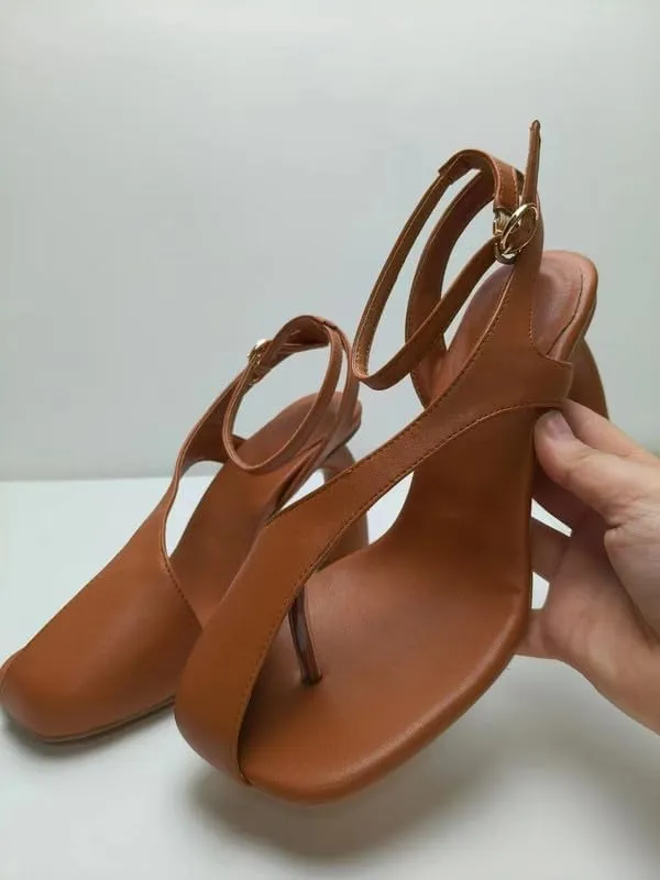 Richealnana Women's Square Toe Flip Flop Block Heel Sandals Ankle Strap Buckle Chunky Heel Dress Cut Out Pumps