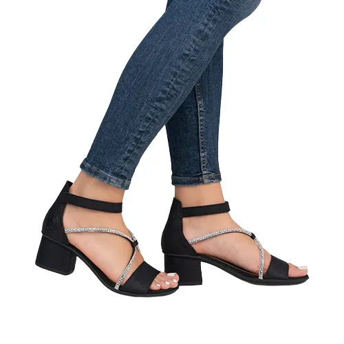 Rieker Ladies Block Heel Sandals - 64654-00 - Black