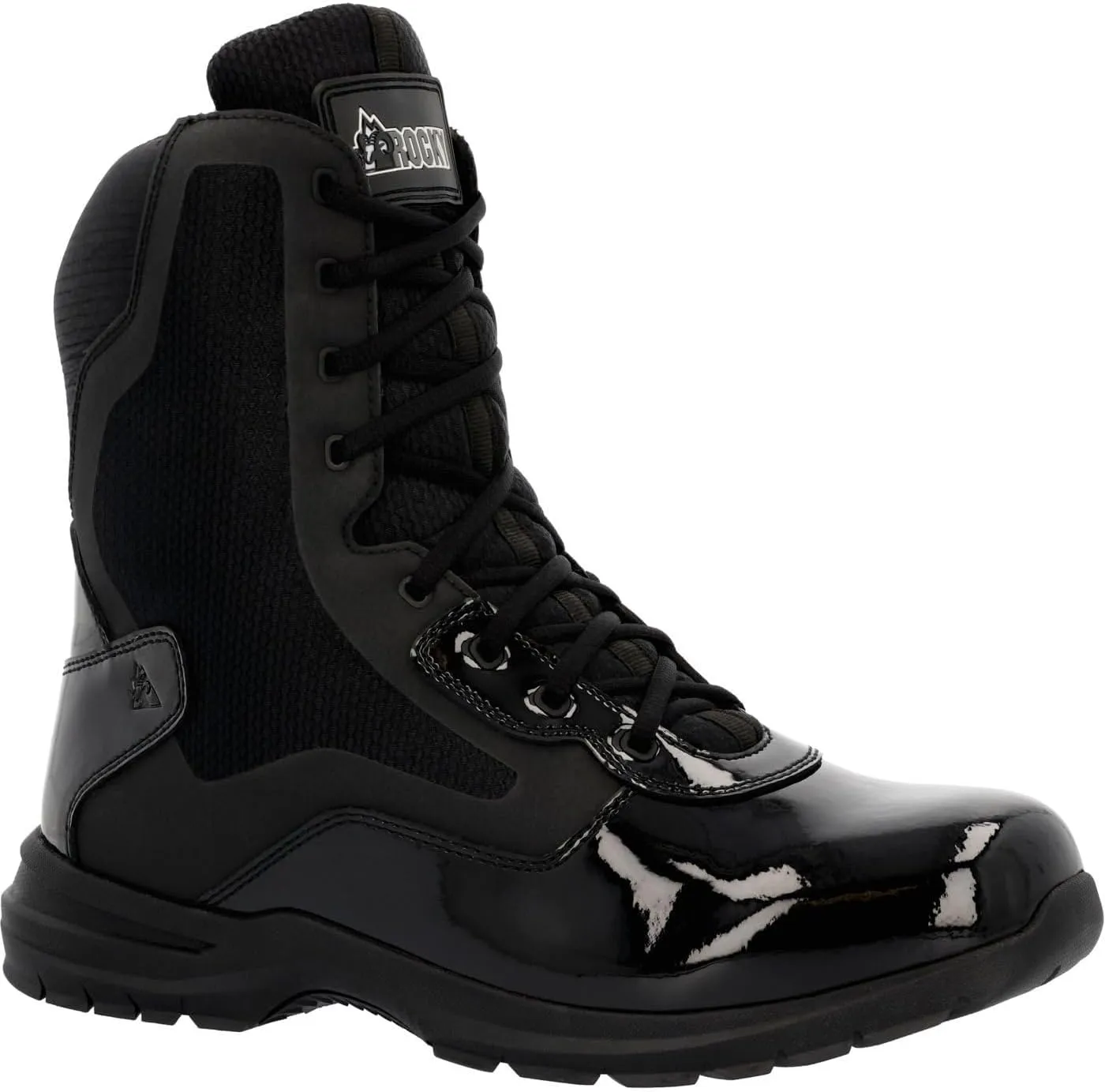 ROCKY Cadet 8" Black Side Zip Public Service Boot, Black, Size 11(W)