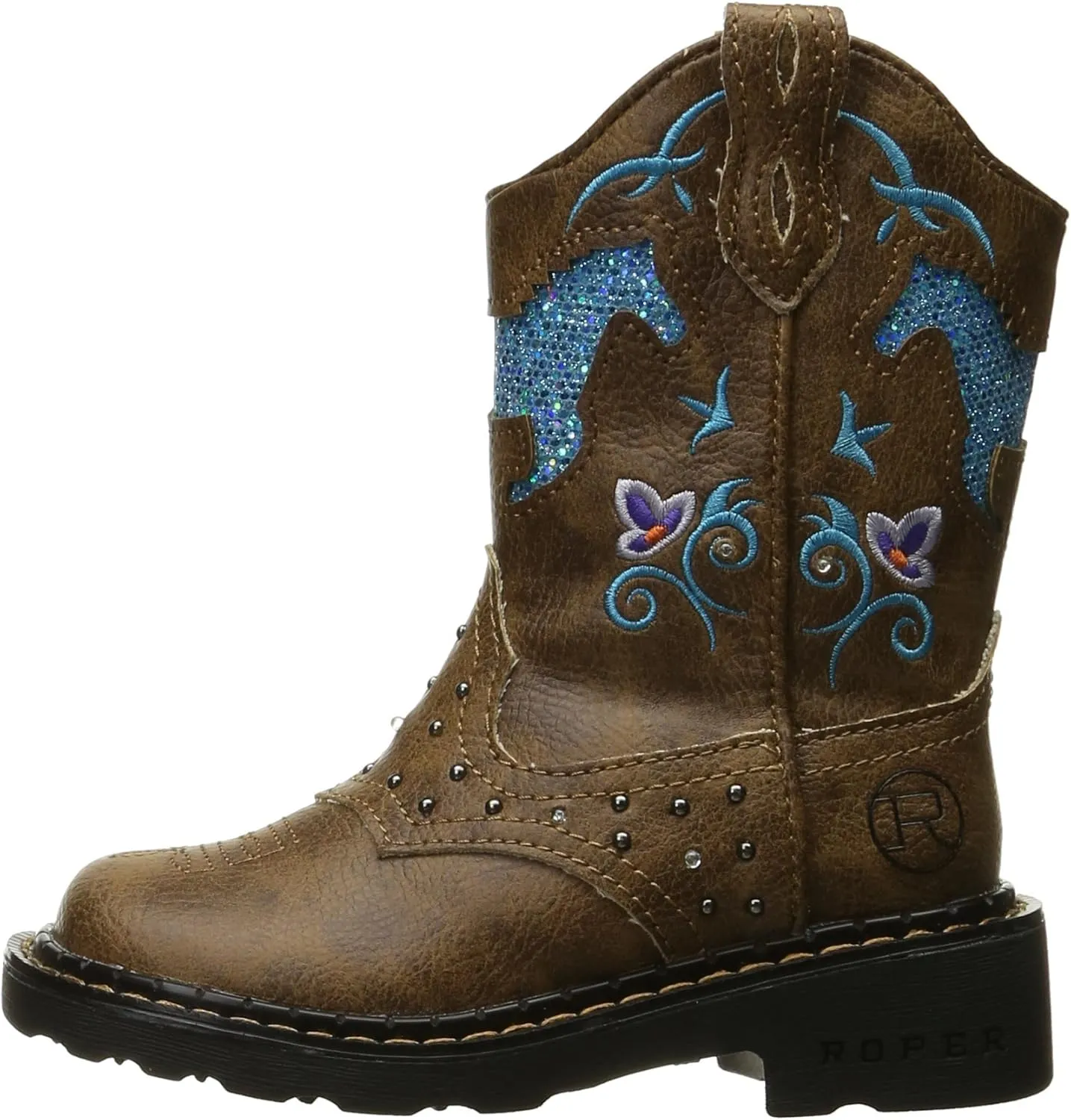 ROPER Kids Girls Glitter Horse Round Toe Casual Boots Mid Calf - Brown