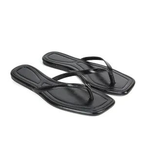Rosie Flip Flop Square Toe Slip On Summer Flat Sandal Slides in Black
