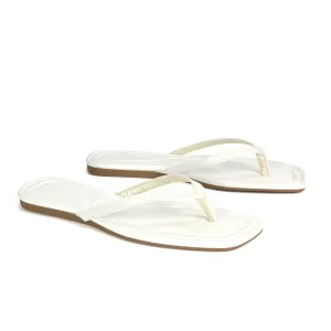 Rosie Flip Flop Square Toe Slip On Summer Flat Sandal Slides in White