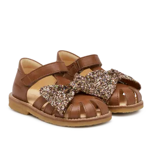 Sandal with glitter bow and velcro closure